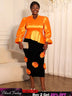 AOMEIDRESS Two Pieces Set Peplum Top 3D Flower Skirt For Wedding Party Orange / S