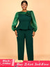 AOMEIDRESS Two Pieces Sets Simple Elegant Causal Suits Long Sleeve DarkGreen / 0XL