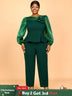 AOMEIDRESS Two Pieces Sets Simple Elegant Causal Suits Long Sleeve DarkGreen / 0XL