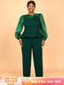 AOMEIDRESS Two Pieces Sets Simple Elegant Causal Suits Long Sleeve DarkGreen / 0XL
