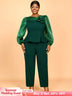 AOMEIDRESS Two Pieces Sets Simple Elegant Causal Suits Long Sleeve DarkGreen / 0XL