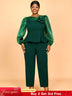 AOMEIDRESS Two Pieces Sets Simple Elegant Causal Suits Long Sleeve DarkGreen / 0XL