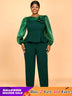 AOMEIDRESS Two Pieces Sets Simple Elegant Causal Suits Long Sleeve DarkGreen / 0XL