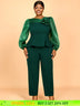 AOMEIDRESS Two Pieces Sets Simple Elegant Causal Suits Long Sleeve DarkGreen / 0XL
