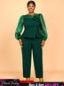AOMEIDRESS Two Pieces Sets Simple Elegant Causal Suits Long Sleeve DarkGreen / 0XL