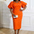 orange v neck puff sleeve dresses for women