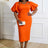 orange v neck puff sleeve dresses for women