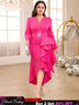 AOMEIDRESS V Neck Dress Long Sleeves Ruffles Asymmetrical High Waist Rose / S