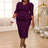 AOMEIDRESS V Neck Dress Puff Half Sleeve Empire Peplum Ruffles Midi DarkPurple / S