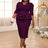 AOMEIDRESS V Neck Dress Puff Half Sleeve Empire Peplum Ruffles Midi DarkPurple / S