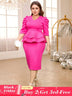 AOMEIDRESS V Neck Dress Puff Half Sleeve Empire Peplum Ruffles Midi Rose / S