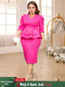 AOMEIDRESS V Neck Dress Puff Half Sleeve Empire Peplum Ruffles Midi Rose / S
