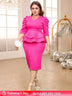 AOMEIDRESS V Neck Dress Puff Half Sleeve Empire Peplum Ruffles Midi Rose / S