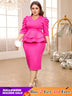 AOMEIDRESS V Neck Dress Puff Half Sleeve Empire Peplum Ruffles Midi Rose / S