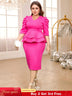 AOMEIDRESS V Neck Dress Puff Half Sleeve Empire Peplum Ruffles Midi Rose / S