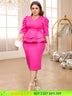 AOMEIDRESS V Neck Dress Puff Half Sleeve Empire Peplum Ruffles Midi Rose / S