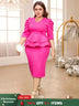 AOMEIDRESS V Neck Dress Puff Half Sleeve Empire Peplum Ruffles Midi Rose / S