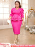 AOMEIDRESS V Neck Dress Puff Half Sleeve Empire Peplum Ruffles Midi Rose / S