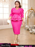 AOMEIDRESS V Neck Dress Puff Half Sleeve Empire Peplum Ruffles Midi Rose / S