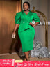 AOMEIDRESS V Neck Dresses Half Puff Sleeve Package Hip High Waist Green / S