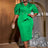 AOMEIDRESS V Neck Dresses Half Puff Sleeve Package Hip High Waist Green / S
