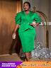 AOMEIDRESS V Neck Dresses Half Puff Sleeve Package Hip High Waist Green / S