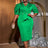 AOMEIDRESS V Neck Dresses Half Puff Sleeve Package Hip High Waist Green / S
