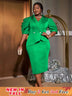 AOMEIDRESS V Neck Dresses Half Puff Sleeve Package Hip High Waist Green / S