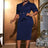 AOMEIDRESS V Neck Dresses Half Puff Sleeve Package Hip High Waist Navy / S