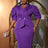 AOMEIDRESS V Neck Dresses Half Puff Sleeve Package Hip High Waist Purple / S