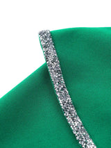 AOMEIDRESS V Neck Peplum Green Top with Rhinestone Trim Causal Church