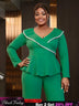 AOMEIDRESS V Neck Peplum Green Top with Rhinestone Trim Causal Church Green / L