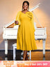 yellow v neck pleated dresses for women