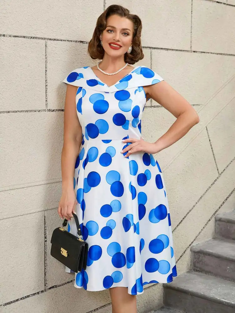 AOMEIDRESS Vintage V Neck Puff Sleeve Floral A Line Office Dress

