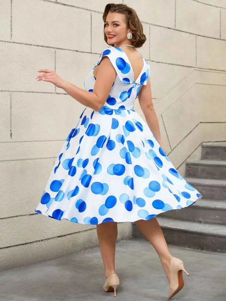 AOMEIDRESS Retro Polka Dot Belted A Line Dress for Work or Brunch
