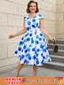 AOMEIDRESS V Neck Polka Dot A Line Retro Floral Work Dress
