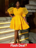 AOMEIDRESS V Neck Puff Sleeve A Line Tiered Wedding Guest Dress

