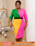 v neck color block dresses for women