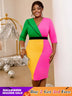 v neck color block dresses for women