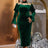 AOMEIDRESS Velvet Dress Mock Neck Mesh Patchwork Beading Long Sleeve Green / S