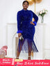 Navy Blue long sleeve formal dresses sequin midi dress
