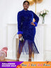 Navy Blue long sleeve formal dresses sequin midi dress