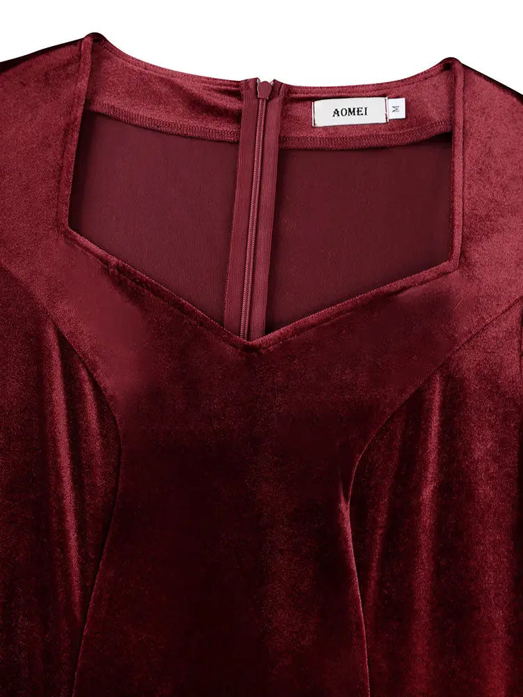 AOMEIDRESS Velvet Mermaid Dress Sweetheart Neck Lace Sleeves Ruffles