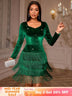AOMEIDRESS Velvet Tassel Bodycon Dress Fringe Hem Christmas Gowns DarkBlue / S