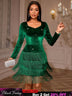 AOMEIDRESS Velvet Tassel Bodycon Dress Fringe Hem Christmas Gowns DarkBlue / S