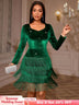 AOMEIDRESS Velvet Tassel Bodycon Dress Fringe Hem Christmas Gowns DarkBlue / S