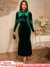 AOMEIDRESS Velvet Two Piece Set Tassel Cape with Bodycon Mermaid Dress DarkGreen / S