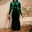 AOMEIDRESS Velvet Two Piece Set Tassel Cape with Bodycon Mermaid Dress DarkGreen / S