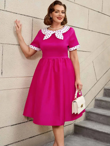 AOMEIDRESS Vintage Polka Dot A Line Dress Sleeveless Contrast Color Style

