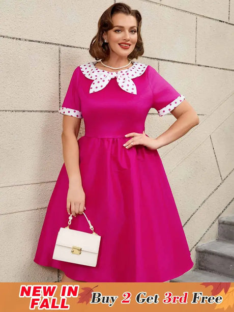 AOMEIDRESS Vintage A Line Polka Dot Dress Contrast Color Design
